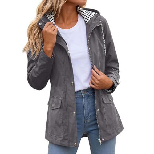 Chaqueta cortavientos gris XXXXL para mujer impermeable y ligera