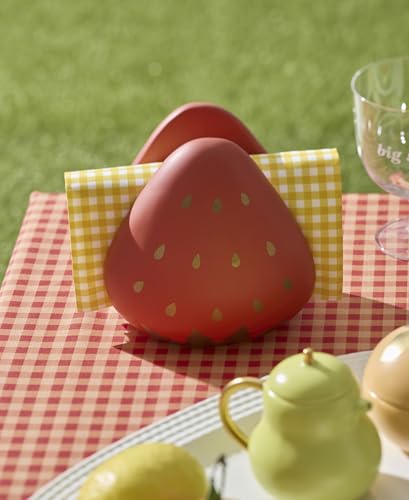 Image of kate spade new york Napkin Holder, Tutti Fruity Strawberry Sponge /Napkin Holder, Porcelain Material, Hand Wash, Napkin Dispenser, Dining Table Decor, Kitchen And Dining, Tabletop Decor (Red, 1 Piece)