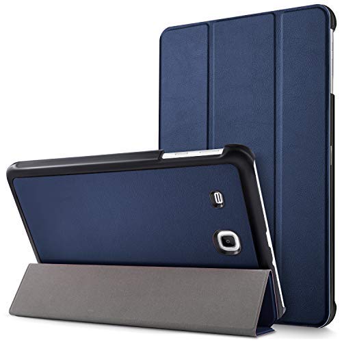 Mama Mouth Ultra Slim Coque pour Samsung Galaxy Tab E 9.6, Ultra Slim PU Cuir Debout Fonction Housse Coque Étui Couverture pour 9.6" Samsung Galaxy Tab E 9.6 T560 T561 Android Tablet, Bleu foncé Cover