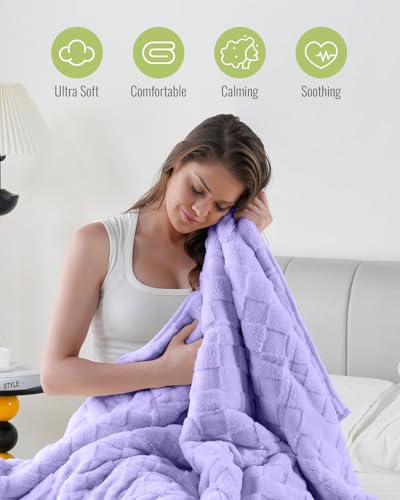 Uttermara Sherpa Fleece Weighted Blanket Queen Size 15lbs, 3D Jacquard Warm Sherpa Heavy Blanket for Adults, Soft Fuzzy Weighted Blankets for Couch Bed Sofa 60x80 Inches Lavender Fog