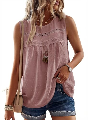 Image of Falechay Womens Summer Tops Boho Shirts Crewneck Sleeveless Tank Tops Flowy Lace Hem Casual Blouses Clothing Trendy 2026