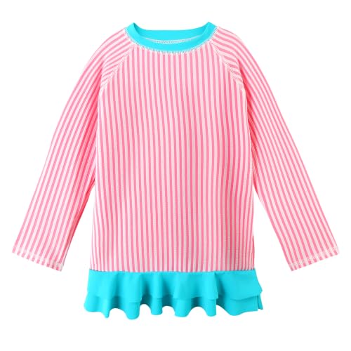 Image of XFGIRLS Girls 2-Piece Swimsuit Long Sleeve Rash Guard Set Toddler 6M-8Y | UPF 50+ blocks 98% UV, Quick-dry, Easy on /off, Bright colors stand out, Machine wash, Breathable, Beach, swim, water park