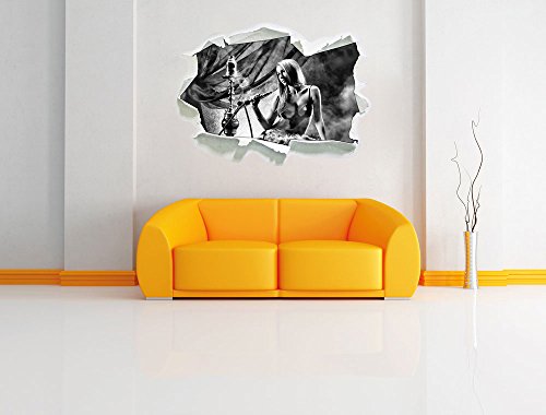 Stil.Zeit Monocrome, Schöne Frau mit Shisha Papier im 3D-Look, Wand- oder Türaufkleber Format: 92x62cm, Wandsticker… – Bild 3