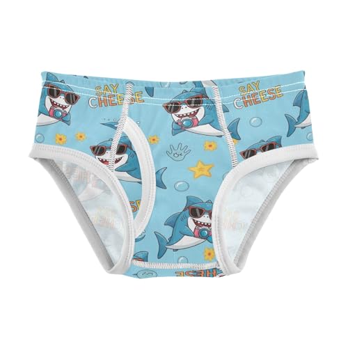CHIFIGNO Cute Cartoon Sharks Blue Boys Briefs Cotton Boy Underwear Breathable Printed Briefs Underwear
