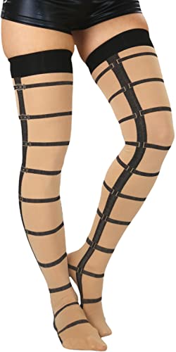 Image of ToBeInStyle Women's Vibrant Horizontal Wide Striped Thigh High Stockings