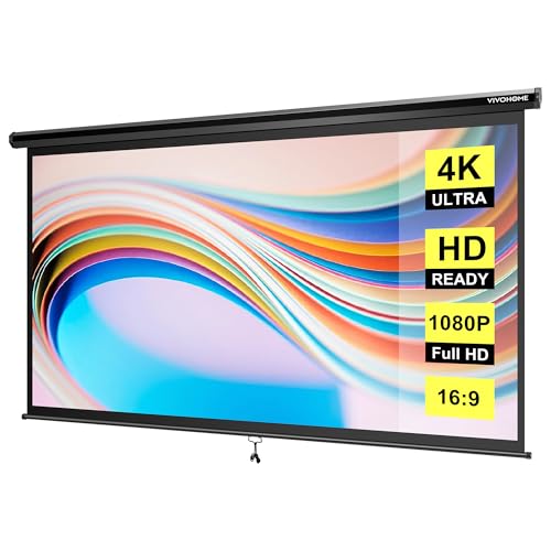 VIVOHOME Projector Screen Pull Down, 16:9 80 Inch Retractable Projection Screen, HD 4K Manual Pull...
