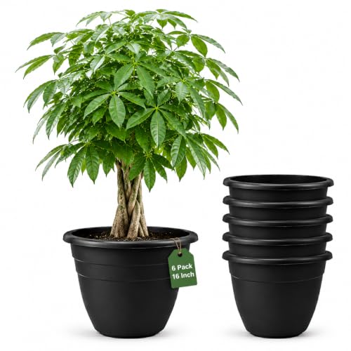 Image of 6 Pack 16 Inch Large Plant Pots, Plastic Planters for Outdoor Plants