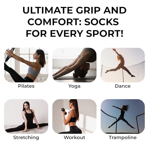 Image of 3 Pairs Women's Non-Slip Yoga & Pilates Grip Socks - Anti-Skid Indoor Socks for Home, Barre, Dance & Fitness