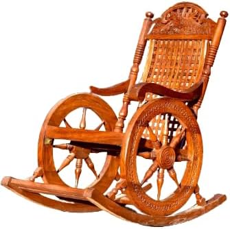 Vintage Rocking Relaxing Wooden Chair with Wheel Handmade Carved Chair Antique Home Decor - Antique Father Chair