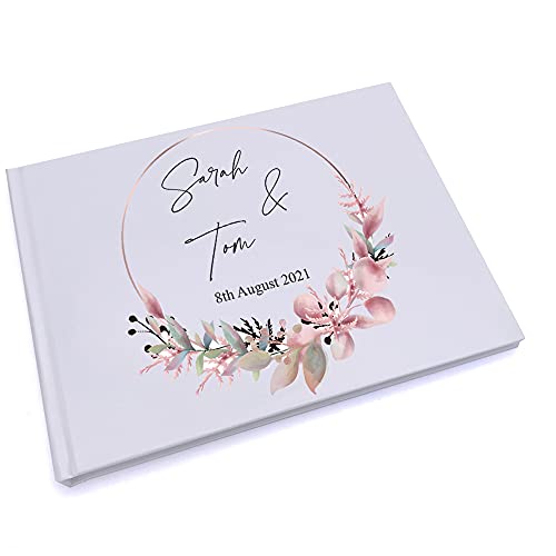 Personalised Floral Wreath Wedding Lined Guest Book Hard Cover 80 Pages