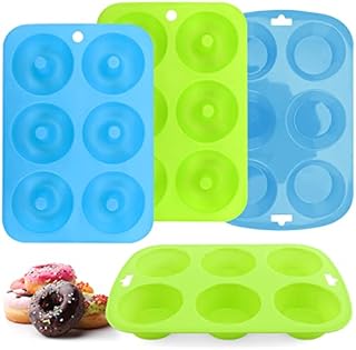 4-Pack 6 Cavity Silicone Doughnut Mould & 6 Cup Silicone Muffin Tray Baking Mould, Non-Stick Baking Tray Donut Moulds for Baking Donuts Cookies Cakes Cupcakes Candy Biscuit Bagels (Green&Blue)