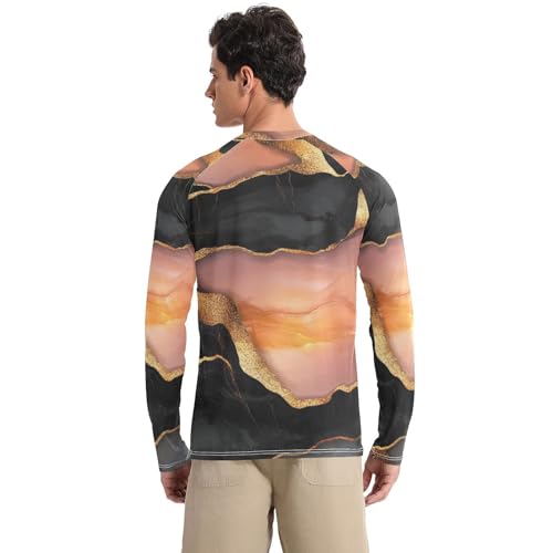 Marble Black Peach Men's Rash Guard Comfortable Round Neck Men's Sun Shirt Long Sleeve Hiking2