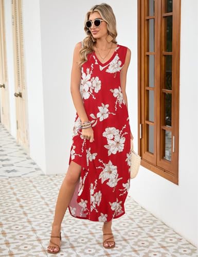 Image of JollieLovin Women Plus Size Summer Tank Maxi Dresses Sleeveless Causal V Neck Beach Long Dresses Swim Cover up (L-5X)