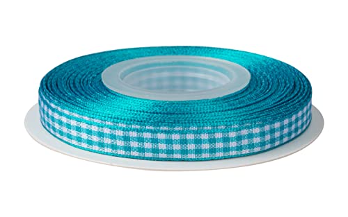 Ribbonitlux Gingham Ribbon, 9mm X 22M, Plaid Checkered, Buffalo Striped, Turquoise, Polyester, Classic, Valentine's Day