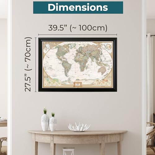 Push Pin Travel Maps PPTM_NG_W_BK Executive World - Black 27.5 Inch X 39.5 Inch Framed Pin Map thumb #1