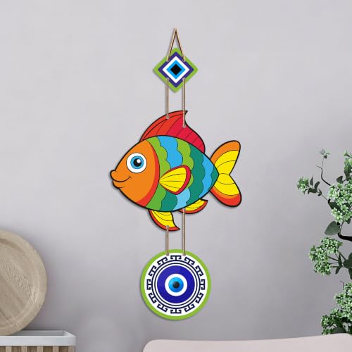 Image of Artvibes Lucky Fish Evil Eye Wall Hanging for Home Entrance | Nazar Suraksha MDF Wall Art | Positive Energy Decor for Main Door | Living Room | Office & Balcony (WH 8531N)