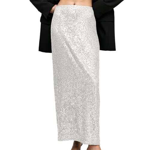 Jupe mi-corps argentée tendance à paillettes à l'arrière taille XL