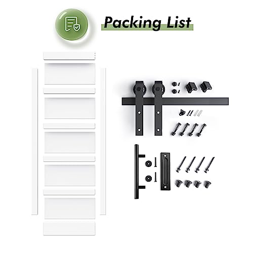 Image of 28x80 in Sliding Barn Door and Hardware Included,5-Panels, White | with 5FT Hardware Kit Included & Handle,Solid ,DIY Assembly,Interior ,Modern,PVC Surface,MDF,Fit24in-26in opening
