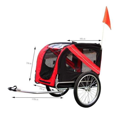 Wiltec Hunde Fahrradanhänger 220x700x78cm rot-schwarz mit Sicherheitsdrehkupplung, Lastenanhänger Fahrrad mit Fliegengitter & Regenschutz