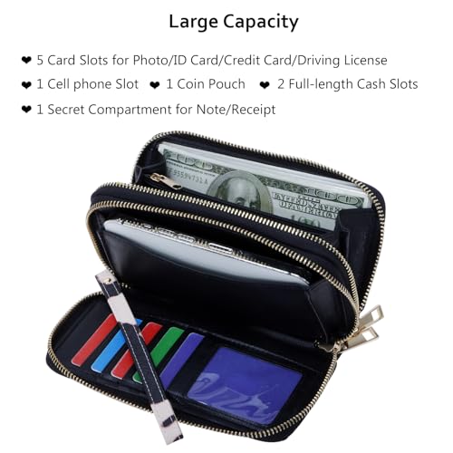 Image of XEYOU Double Zipper Long Clutch Wallet Cellphone Wallet for Women with Removable Wristlet Strap for Credit Card, Cash, Coin, Bill