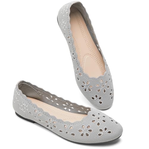 Image of BABUDOG Mesh Ballet Flats Shoes for Women,Womens Flats Dressy Comfortable,Women's Dress Shoes with Flower Eyelets,Slip on Casual Walking Flats