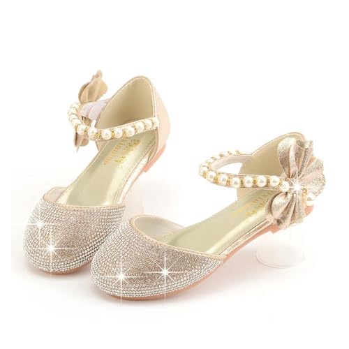 Glitter Childrens Dance Shoes Girls Wedding Shoes Glitter Flat Heels Children Princess Sandals Dance Kids Fashion Party Shoes with Pearl For Wedding, Party Event, Dance Performances(Blue2,36(Inner 22c4