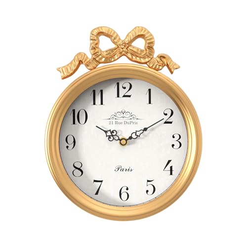 ChimeTide French Small Wall Clock with Bow Vintage Gold Boho Style