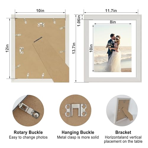 Image of iRahmen 10x12 Vintage Picture Frame with Mat 8x10 - High Definition Real Glass Wooden Photo Frames for Tabletop Display and Wall Mounting (Cream, Set of 4)