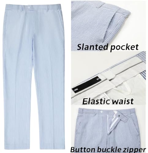 Boys' Seersucker Suit Pants School Uniform Dress Pants for Boys Slim Fit Causal Outfit for Wedding Party3