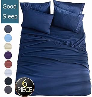 Shilucheng King Size 6-Piece Bed Sheets Set Microfiber 1800 Thread Count Percale 16