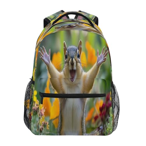 Nander A Funny Squirrel Backpack With Name Tag Casual Daypacks Outdoor Sports Rucksack School Bag for Boys Girls-12x7.3x16.9in