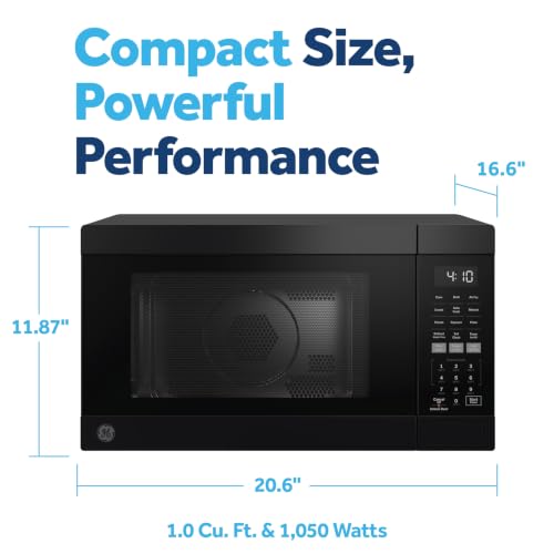 Image of GE 4-in-1 Air Fry Countertop Microwave Oven, 1050 Watt, 1.0 Cu. Ft., Black | Combines Microwave, Air Fry, Convection, and Broil, One-Touch Controls, Child Lock Technology, 4 Convenience Cook Settings