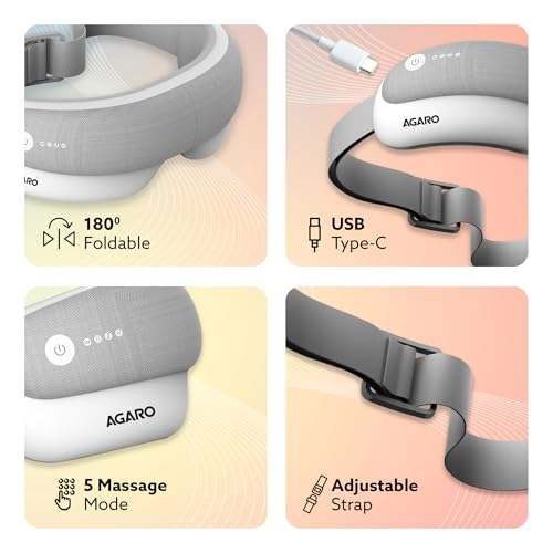 Image of AGARO Elite Eye Massager with Air Compression, Rechargeable, Heat & Vibration | Bluetooth Music | Foldable Design | 5 Relaxation Modes | Adjustable Headband | Ideal for Screen Fatigue & Daily Eye Relaxation