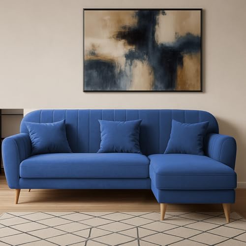 Image of Atticus RHS 4 Seater L Shape Sofa Set for Living Room (Blue Fabric) Premium Fabric Sofa Set