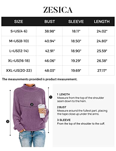 Zesica Women's 2023 Turtleneck Batwing Sleeve Loose Oversized Chunky Knitted Pullover Sweater Jumper Tops,Purple,Medium #TOP4