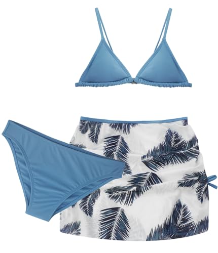 Image of Girls 3 Piece Swimsuit Summer Hawaiian Bikini Set with Beach Cover Up Skirt Bathing Suit Swimwear 8-15 Years