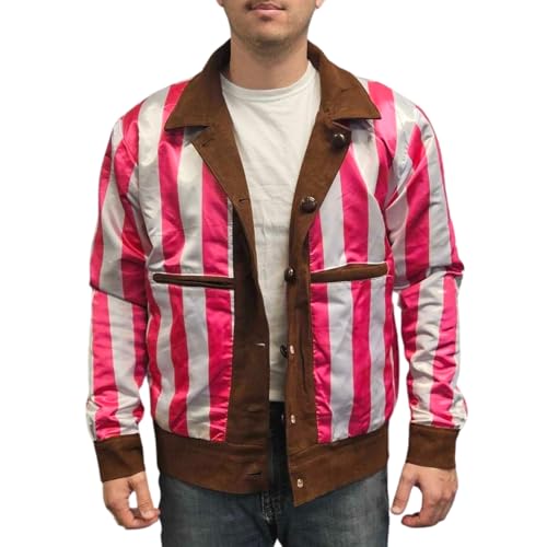 My Party Shirt Jerry Reversible Suede Jacket With Candy Stripe Lining - 90s TV Show Gift Iconic Brown Coat Pink It's Fabulous3