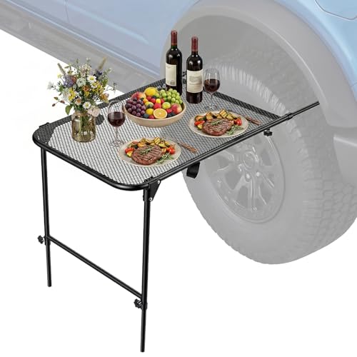 yulewiix Adjustable Tire Mount Table for Car SUV Tire Folding Camping Table with Steel Frame Portable Tailgate Tables for BBQ Picnic Outdoor Cooking Black