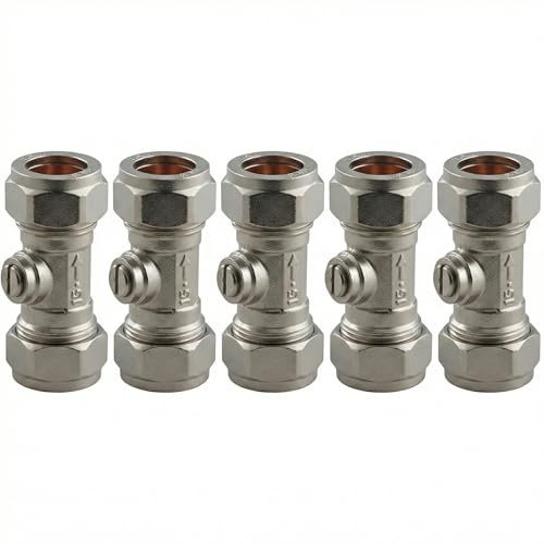 HULTHOR 15mm Isolation Valve Pack Chrome Compression Shut Off Valves for Copper Pipe Plumbing Quarter Turn Water Isolation Valves for Taps Toilets & Appliances (5)