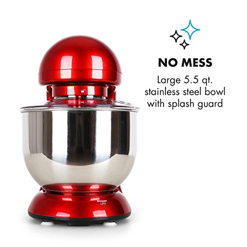 KLARSTEIN Bella Rossa • Tilt-Head Stand Mixer • Dough Hook, Flat Beater, Wire Whip • 650 W • 5.5 qt Stainless Steel Bowl • Planetary Mixing • 6 Speeds • Red - Thumbnail 5