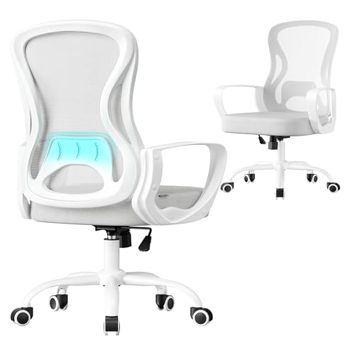 SONGMICS Bürostuhl ergonomisch, Drehstuhl mit Netzgewebe, Schreibtischstuhl mit Lendenstütze, Wippfunktion, Armlehnen, für Arbeitszimmer, Schlafzimmer, Taubengrau-wolkenweiß OBN043GD02