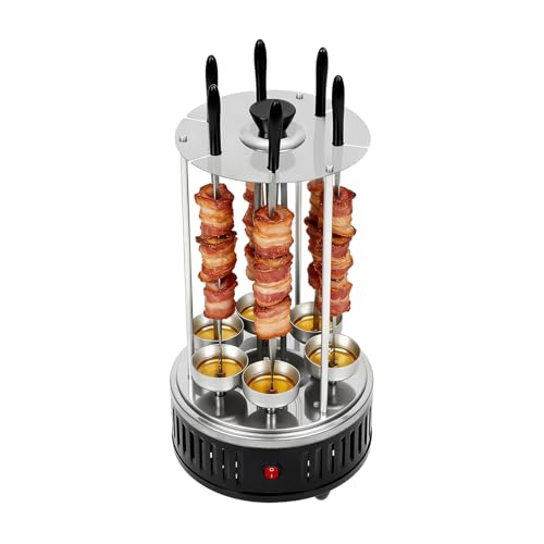 Barbecue électrique vertical - Pour rôtisserie - Avec 6 brochettes à brochettes et 6 bacs de récupération des graisses - Pour kebabs, shawarma, rôtisserie, 20 x 37,5 cm