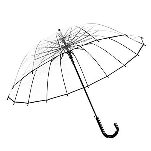 ThreeH Automatic Open Transparent Stick Umbrella 16 Steel Ribs Bubble Oversized Windproof Dome KS10,Black