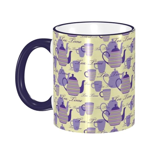ストライプティーポットカップ マグカップ コーヒーカップ Navy Blue 陶器 朝食カップ ティーカップ 耐熱マグ 保温 耐冷 おしゃれ 大きい ミルクコップ 330ml 雑貨 家庭用 プリント贈り物