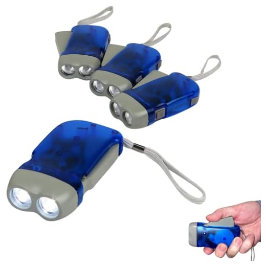 Evelots Hand Crank Flashlight-Camping-Home-Car-No Battery-LED Bright Light-Set/4