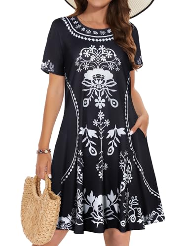 Image of Summer Dresses for Women Casual Tshirt Short Sleeve Floral Sundress Beach Cover Ups with Pockets 2026
