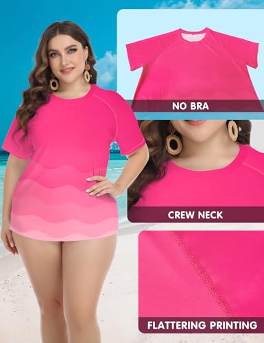 FOREYOND Plus Size Rash Guard Shirts for Women Short Sleeve UPF 50+ Sun Protection Swimwear Swim Suits Top3