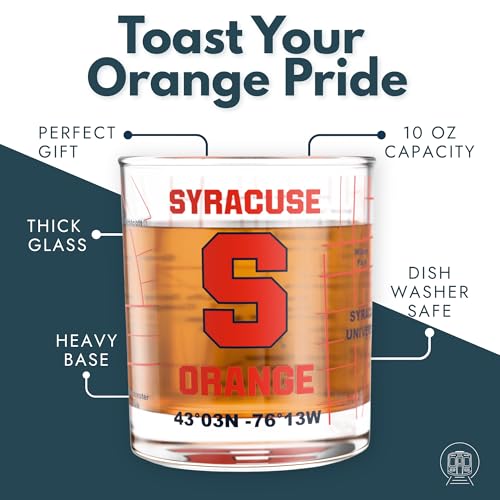 Image of Greenline Goods - University of Syracuse Orange College Whiskey Glasses (Set of 2), 10 oz - Full-Color Logo + Campus Map