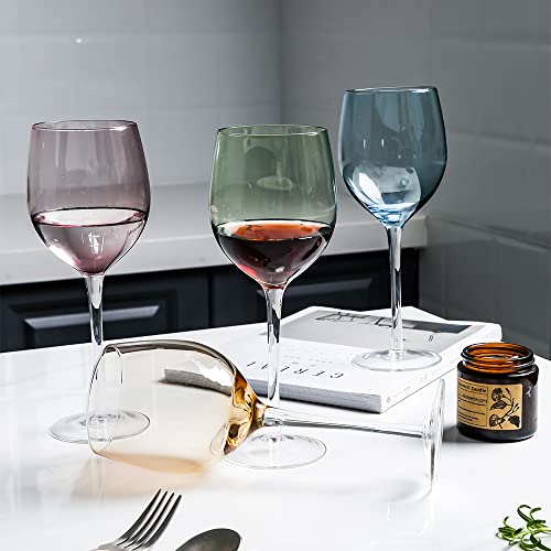 Everest Global Colored Glass Goblet 15.72 Oz Set Of 4, Red Or White Wine Glasses For Parties, Date Nights, Classic Durable Stemware #TOP5