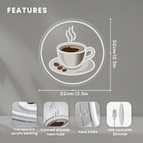 Image of Coffee Neon Sign for Coffee Shop Decor Dimmable Coffee Cup Neon Light for Cafe Restaurant Bar Kitchen Office USB Powered Light Up Business Store Sign Gift for Barista